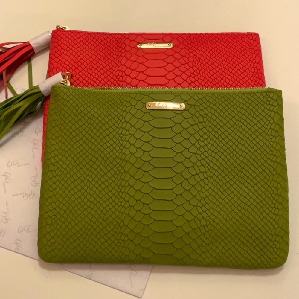 Gigi New York ~ Python Embossed Clutch in Salmon or Lime Green